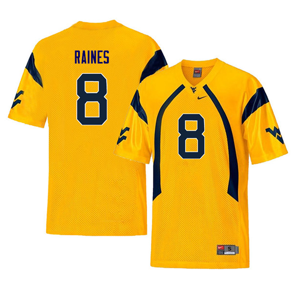 Men #8 Kwantel Raines West Virginia Mountaineers Throwback College Football Jerseys Sale-Yellow - Click Image to Close